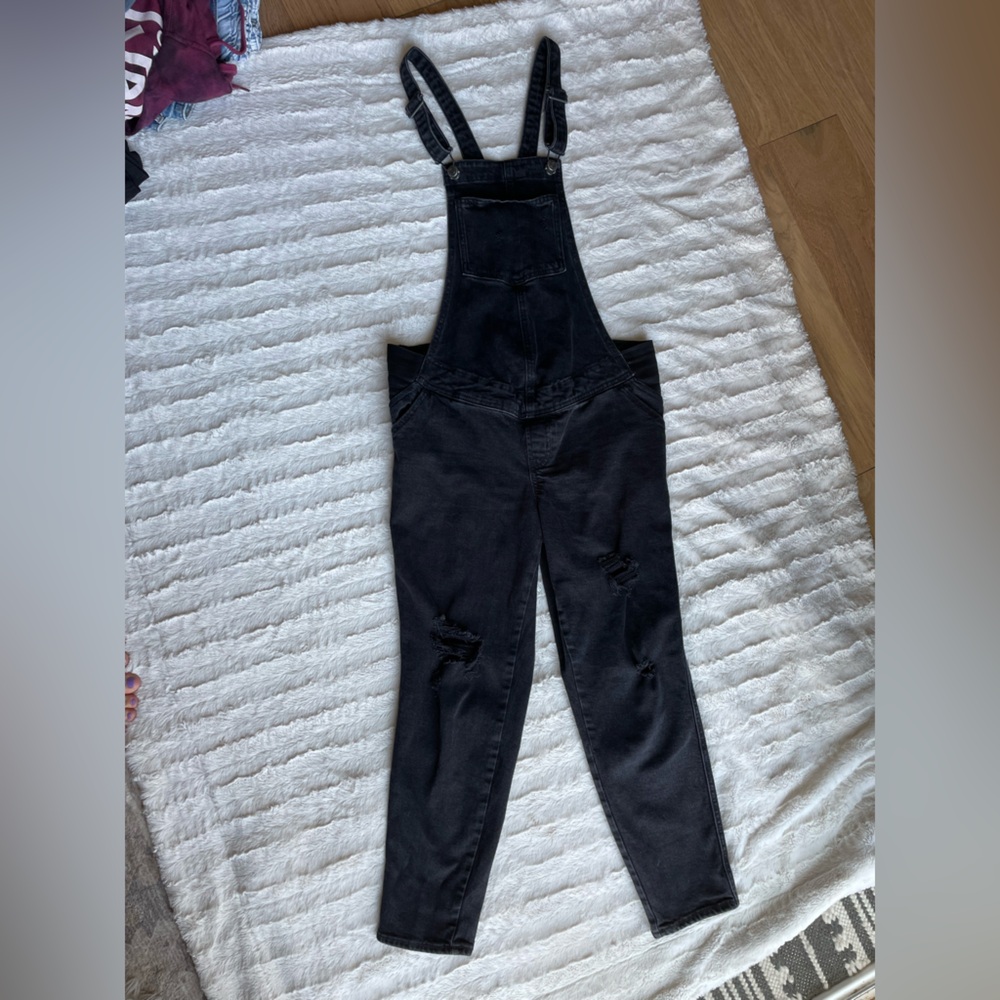 Black Maternity Denim Overalls